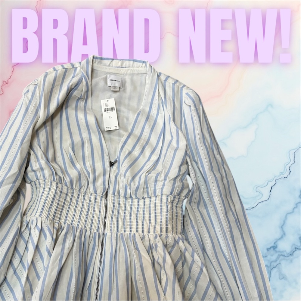 Maeve Blue and White Striped Blouse NWT retail $118